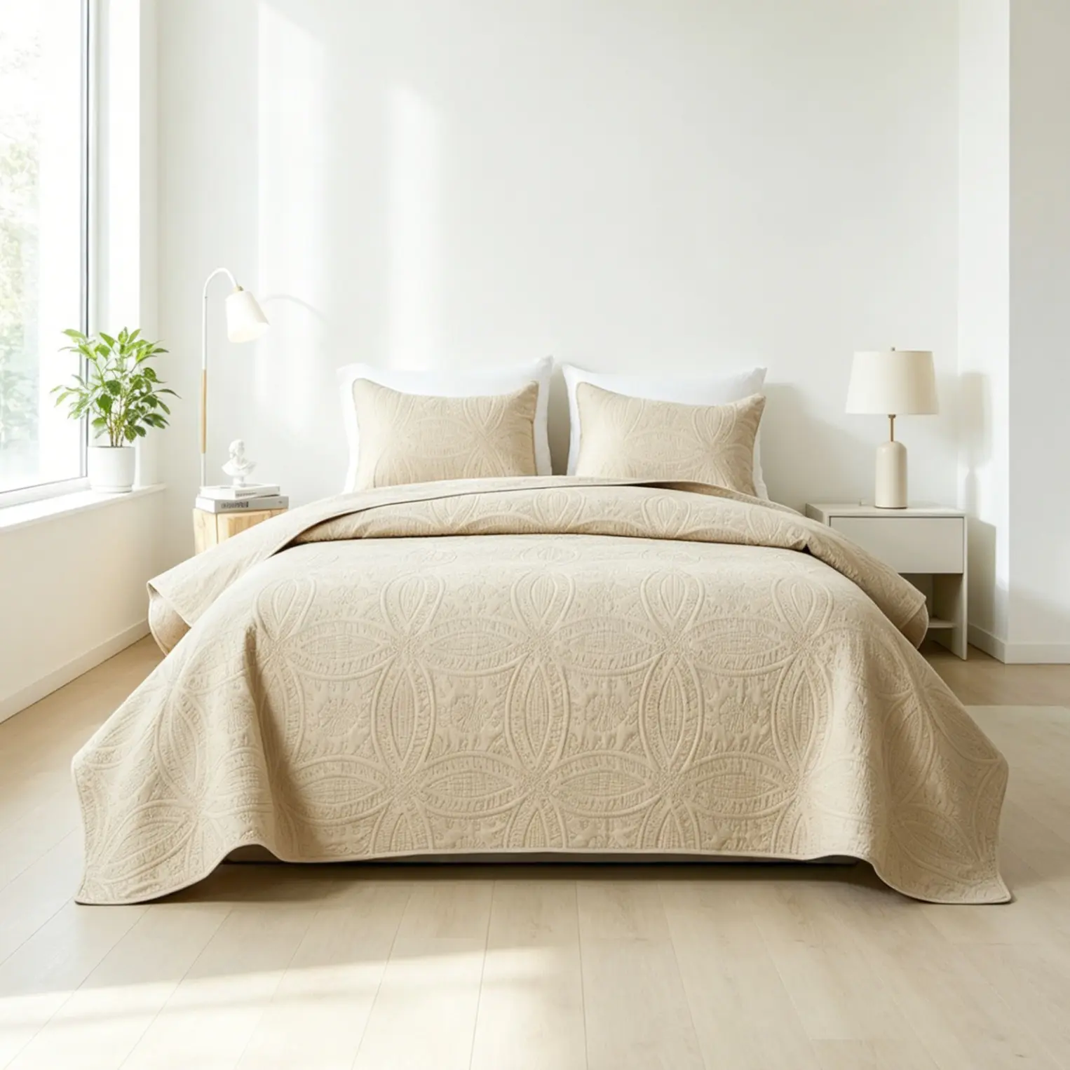 【Deals For You Days】King Size & Queen Size Cotton Durable 3-Piece Khaki Ultrasonic Quilt Set - Coin Pattern, Western Look, Lightweight Soft Coverlet, Stitch-Free Modern Bedspread, All Seasons, Machine Washable