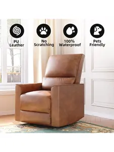WhizWax Recliner And Swivel Glider Rocking Chair, Upholstered Leather Sofa, Living Room Reclining Sofa Chair With High Back, Deep Seat, Rocker & 360° Swivel For Nursery, Living Room, Bedroom(Brown)