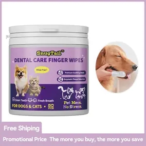 Dental Care Finger Wipes for Dogs & Cats - Rinse-Free Teeth Cleaning, Enzymatic Plaque Reduction, Fresh Breath with Scrub Beads & Aloe Vera