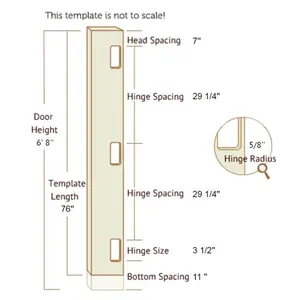 Templaco  6 ft. x 8 in. Full Length Template for Three 0.25 in. Radius 3.5 in. Hinges, 6X8 In