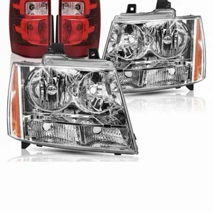 For 2007-2014 Chevy Avalanche Suburban Tahoe Chrome Amber Headlight+Tail Light