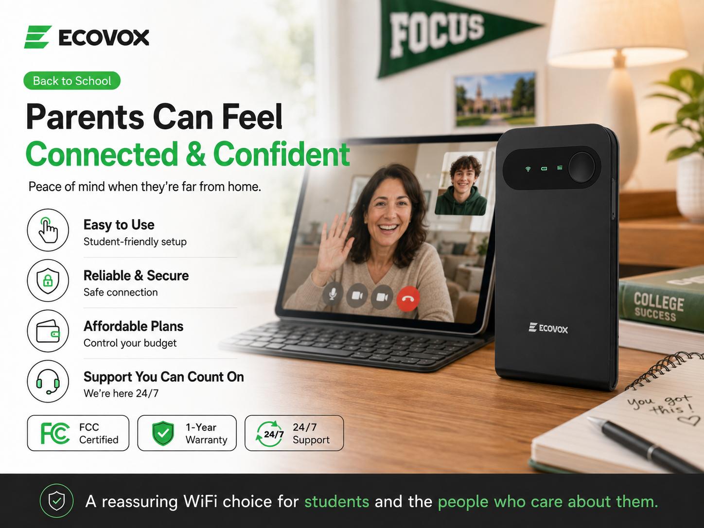 ECOVOX 2026 High Speed Wireless WiFi Hotspot Portable Pocket Wi-Fi Router - 4G LTE WiFi 6, No SIM Card Required, Connect 9 Devices, 150+ Countries, Free 1GB Data, for College Students (Back To School)