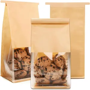 60 count Small Bakery Bags with Window, 3.8x4.7x11.2 Inches Ties Lock Cookie Packaging Bag Resealable Paper  Bags for Homemade Breads, Popcorn, Candies,, Snacks, Baked Goods Packaging