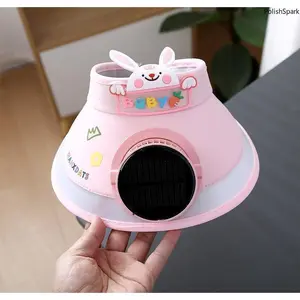 Kids Pink Bunny Solar Fan Sun Visor Hat – UV Protection, Rechargeable Cooling Hat for Toddlers & Girls