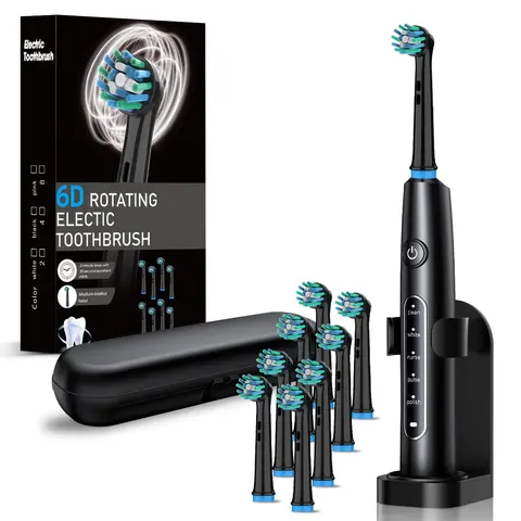 Smart Rotating Electric Toothbrush Set, Soft Bristles Toothbrushes, 8 Interchangeable Heads & Travel Case Included, Soft Bristles Deep Cleaning Oral Care Gift