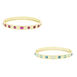 Jewel Gemstone Bangle Bracelet 18K Gold-Plated Non-Tarnish