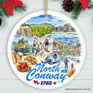 North Conway Scenic Adventure Ornament, New Hampshire White Mountain Charm and Christmas Gift and Souvenir