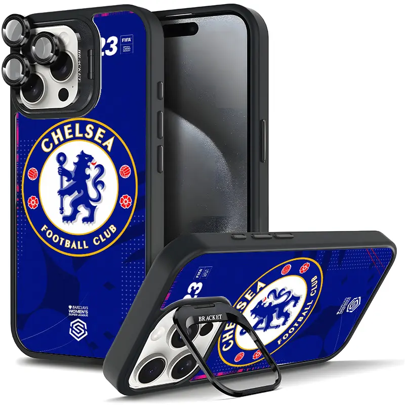 Official Style Chelsea FC Phone Case Fans & Soccer Lovers For Samsung iphone 17/AIR 16 15 14 13 12 11 PRO PLUS MAX COOL Fashionable Tough Magnetic Durable Metal lens frame Film Bracket Stand Gift Full Protection Camera Holder Phone Cases Cover 11X-L1219