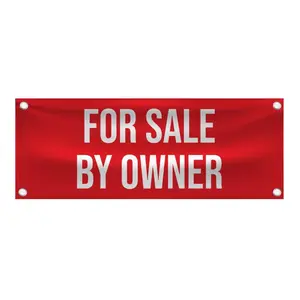 For Sale By Owner Vinyl Banner, Real Estate Sign, Red White Banner, House For Sale , Property for Sale Banner, Business Sign, Realtor - 48"x18" Vinyl Banner - 4 Corner Grommets - BAN0002