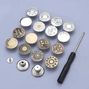 20 Sets Jeans Buttons Replacement, 17 mm and 20 mm, Metal No-Sew Removable Buttons, Repair Kit with Threads, Rivets, Screwdrivers, Storage Box