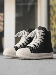 Men's Black & White Color-block High-top Athletic Sneakers with Platform Height Boost, Thick Shoelace Design, Non-slip Wear-resistant Sole for Daily Commute, Casual and Street Style