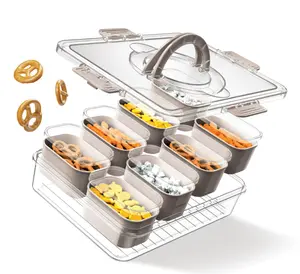 8-Compartment Divided Snack Container with Lid & Handle, Taupe