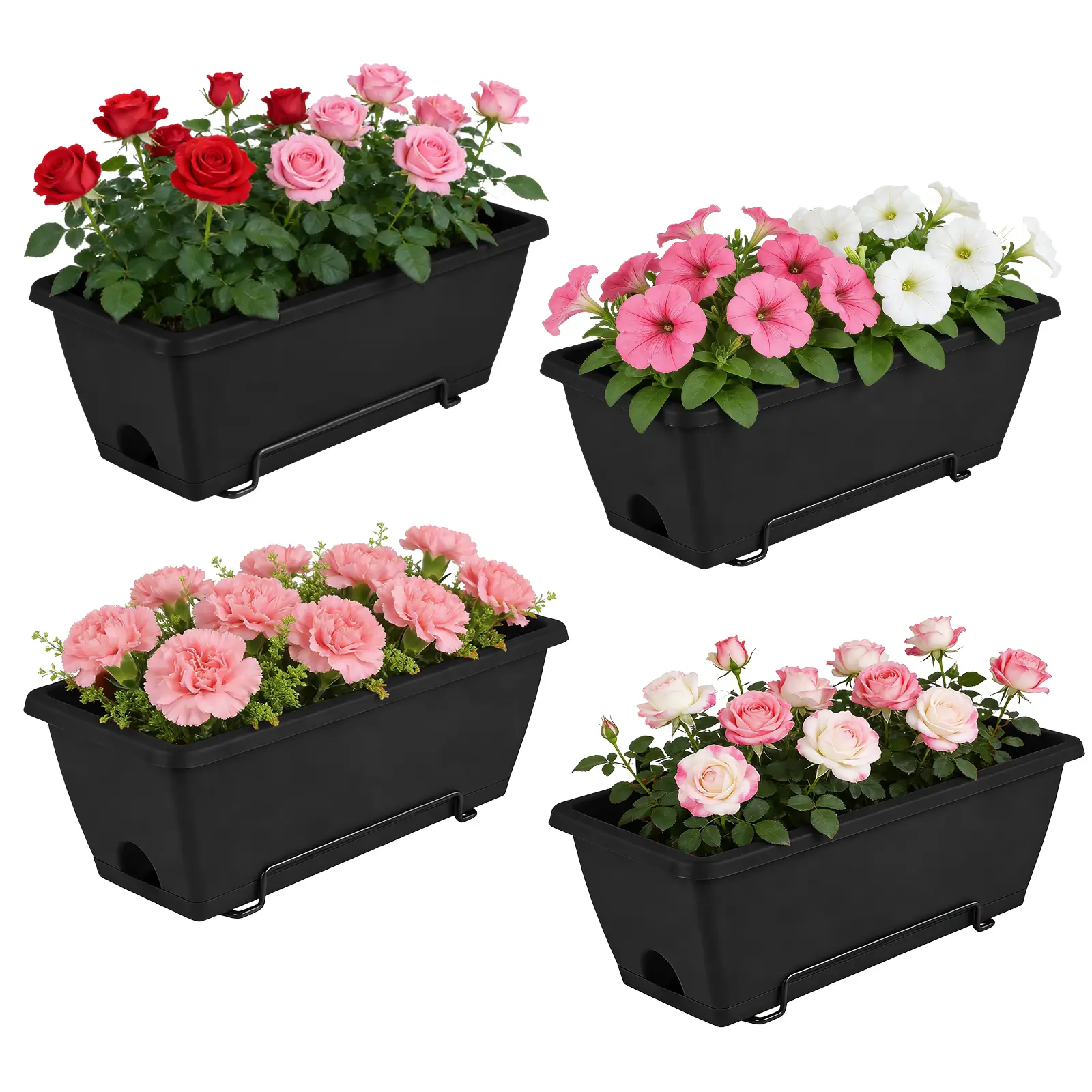 16.9 Inch Railing Planter Boxes, Hanging Planters for Railings, Deck Rail Planter for Outdoor Plants, Hanging Window Boxes Planter with Drainage Tray, Railing Planter Box for Balcony, Deck, Rail Porch Fence, Home Decor