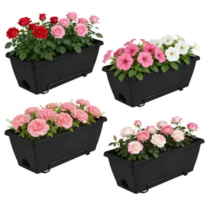 16.9 Inch Railing Planter Boxes, Hanging Planters for Railings, Deck Rail Planter for Outdoor Plants, Hanging Window Boxes Planter with Drainage Tray, Railing Planter Box for Balcony, Deck, Rail Porch Fence, Home Decor