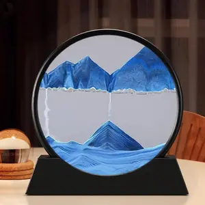 3D Moving Sand Art Decor, Round Glass Flowing Sand Home Decor, Living Room Craft Ornament, Office Desk Circular Sand Art with Moving Sand, Sculpture Desk Decor