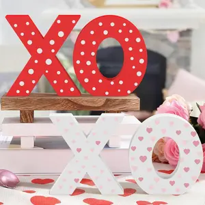 Valentine's Day Decorations, 4 Pack Wooden Letters Indoor Decor Sign, 5.1 Inch Valentine's Day Table Decor, Valentine Decorations for Home Office Bedroom Mantel Tiered Tray Shelf, Red White