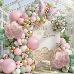 Spring Flower Balloon Garland Kit with Green  balloons Flower & Butterfly Foil Balloons for  in Bloom Decorations Butterfly Birthday Garden  party decorations