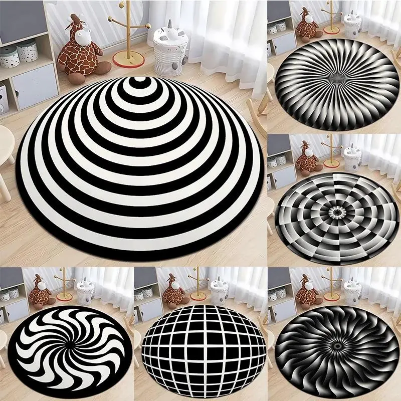 VIKAMA 3D Vortex Optical Illusion Circular Carpet Soft Non-Slip Living Room Area Carpet Bedroom Office Floor Mat Home Decoration