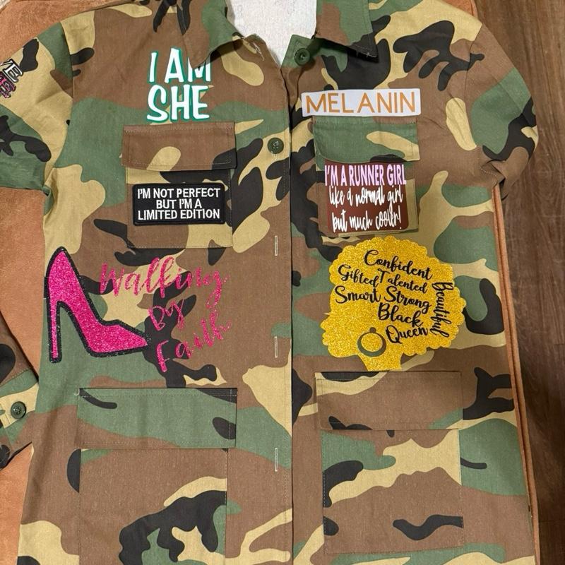 Womens Camo Jacket with Patches Casual