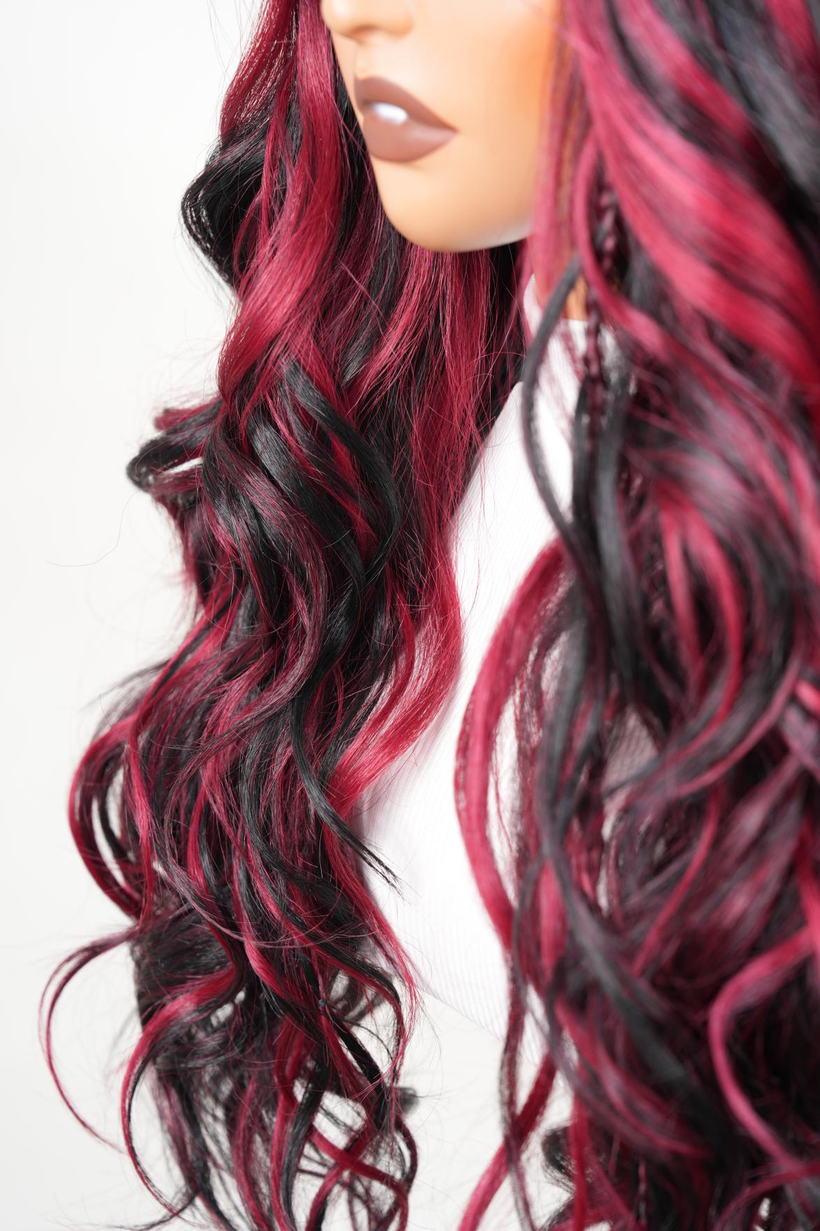 Noble 25 Inch Black & Red Ombre Braided Body Wave Wig