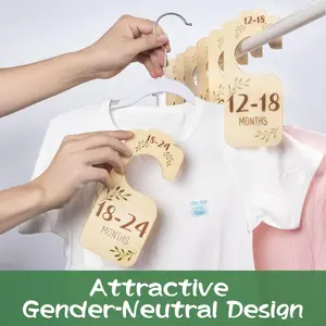 Baby Closet Dividers – Set of 8 Wooden Double-Sided Clothes Size Hangers, Newborn to 24 Months, Boho Nursery Organizer