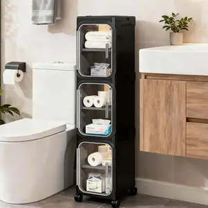 Tall Narrow 4-Tier Storage Cabinet, White Slim Organizer with Adjustable Shelves for Small Spaces