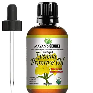Mayan's Secret Evening Primrose Oil USDA Certified Organic/Natural/Undiluted/Unrefined/Cold Pressed Carrier Oil. Body Care Gentle