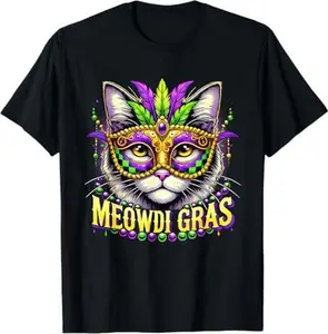 Meowdi Gras Mardi Gras Carnival Pet Kitty Meow Cat Lover T-Shirt