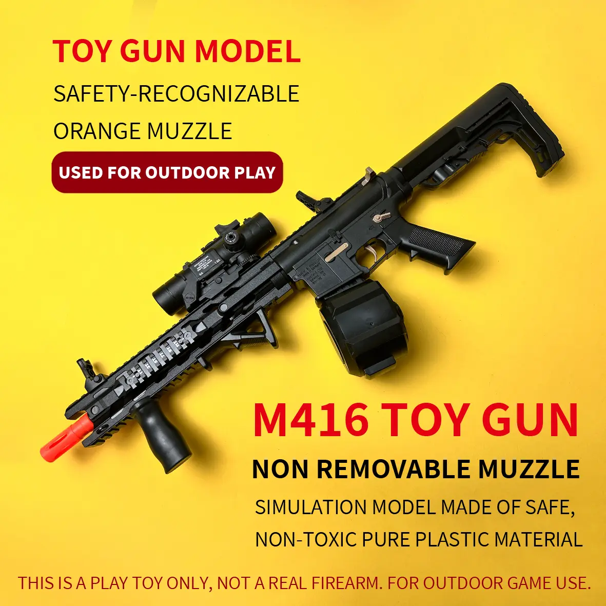 75cm electric M416 toy gun model，electric toy Gel Blaster， fun toy, non removable orange muzzle，Festive gifts.