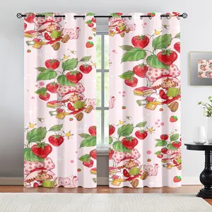 Strawberry Girl Pattern Curtain Set, Suitable For Living Room, Balcony, And Bedroom Windows, Perfect Home Season Festival Room Decoration