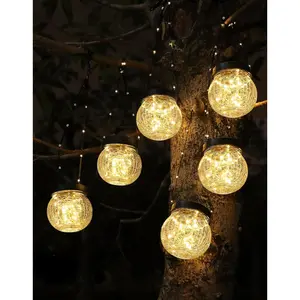 Solar Lanterns Solar Lights Outdoor Waterproof 6-Pack, Solar Powered Hanging Lights Cracked Glass Hanging Globes for Christmas Decoration, Shepherd Hook, Garden Tree Ornaments