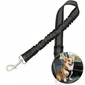 Safety-First Dog Car Seat Belt Elastic Bungee Buffer | Heavy-Duty Metal Buckle & Anti-Tangle Swivel | Essential Road Trip Gear for Small & Medium Pets