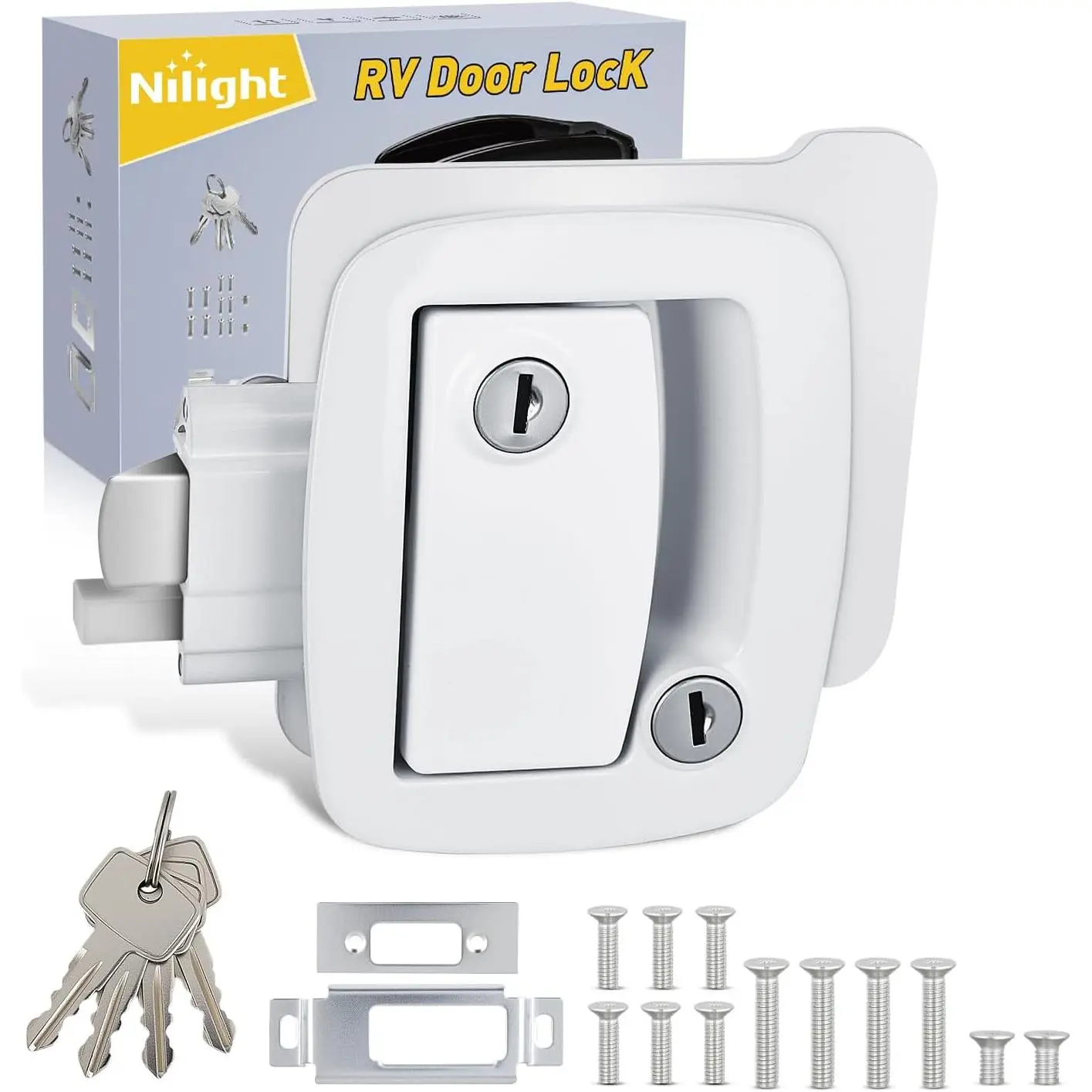 Nilight Anti-Theft RV Door Lock Replacement Kit - Metallic Handle Latches & Bolts, Paddle Bolt, Double Open Deadbolt, 100% Zinc Alloy, Lock + Keys, Heavy-Duty for RVs, Campers, Outdoor Use