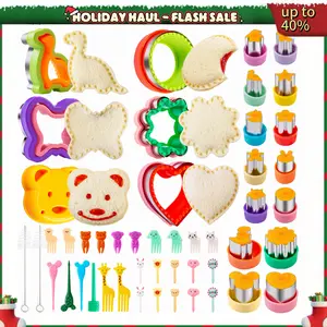 48Pcs Kids Bento Box Accessories Cartoon Food Cutter Set, Sandwich Cookie Fruit Vegetable Cutters for School Meal