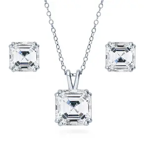 Solitaire 2.4ct/3ct Asscher CZ Set in Sterling Silver