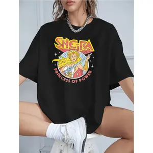Women's Cotton T-Shirt with She-Ra Princess of Power Pattern Print Casual Loose Fit Short Sleeve Graphic Tees for Girls and Women Soft Lightweight Summer Basic Tops with Stylish Design Themed Vintage Day the Sugar Mexican Unisex Maternity Halloween T-Shir