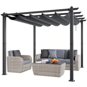 VEVOR 10'x10' Outdoor Retractable Pergola with Canopy,  Aluminum Pergola with Retractable Canopy, Modern Pergola with Sun Shade Canopy for Patios, Gardens, Decks, Backyards (Gray)