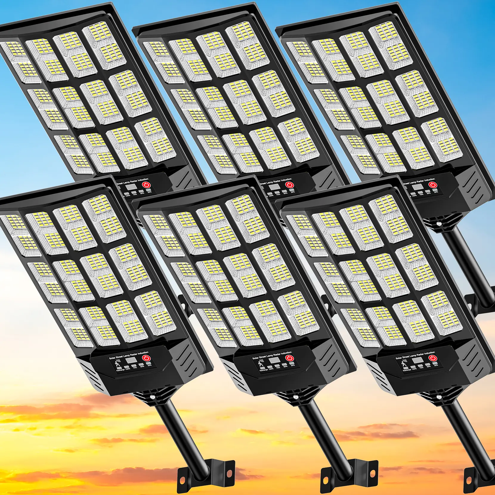 6Pack/2Pack Solar Street Lights Outdoor Waterproof,Wide Angle Solar Flood Light, LED Parking Light with Motion Sensor and Remote Control, Suitable for Street, Parking lot
