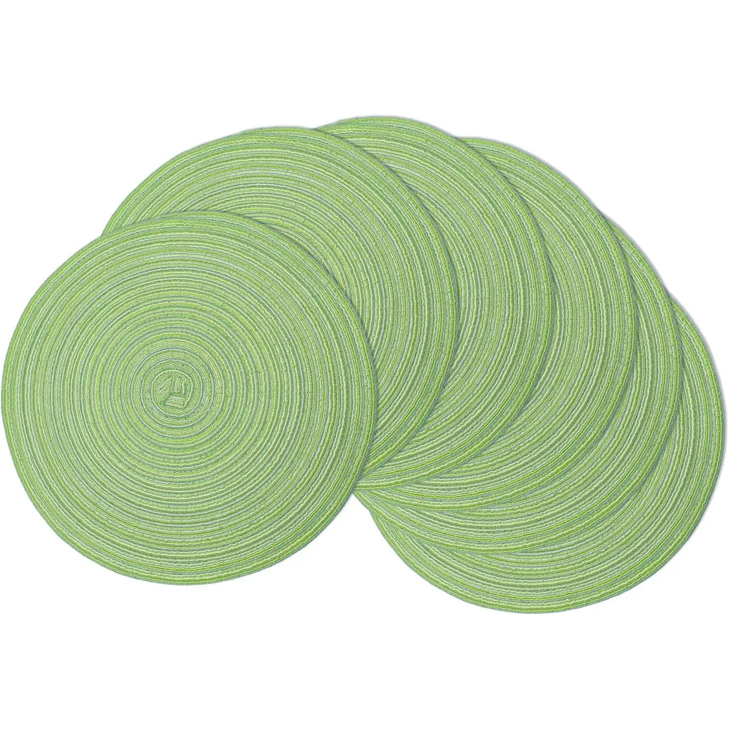 Braided Round Placemats Set of 6, Woven Washable Non-Slip Table Mats for Kitchen Dining, 14.5 Inch, Heat Resistant -  Fabric Indoor Outdoor Place Mats(Green)