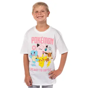 Pokemon Boys Ready to Battle Gen 1 Pokemon Character Pikachu, Squirtle, Eevee, Jigglypuff Kids T-Shirt (14, X-Large)