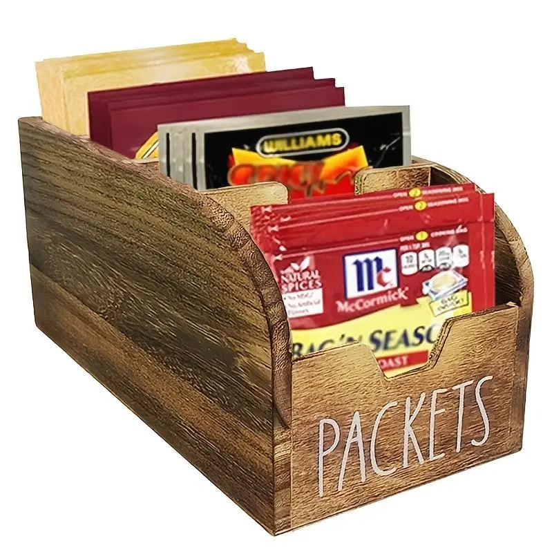 Vintage Wooden Spice Box with Compartments - A Rustic Style Kitchen Countertop Storage Container for Seasoning Bags, Coffee, Snacks, and Tea Bags | Space Saving Home Decor Display Rack, Storage Spice Rack, Basket