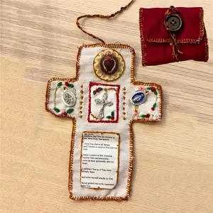 Handmade Pocket Shrine with Silver Cross, 1/2 Counts Embroidered Pocket Shrine for Prayer, Christian Prayer Gift, Encouragement Scriptures, Christian Gift, Decor, Religious Home Decor