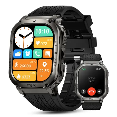 KOSPET TANK M3 Durable Waterproof Smart Watch Device - 1.96 AMOLED Display, 480mAh Battery (15-Day Life), 50M Water Resistance, Bluetooth Calls, Heart Rate/Blood Pressure Monitors, Sports Tracking Smartwatch for Android iOS (Black)