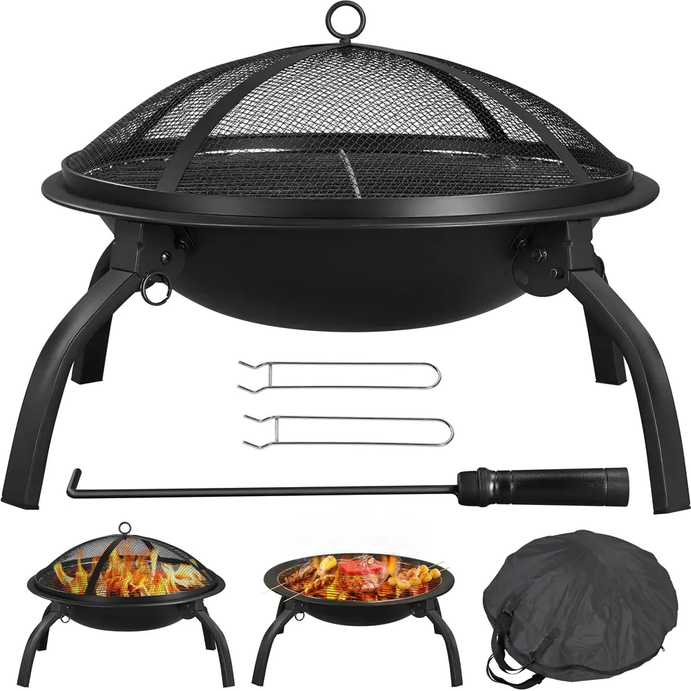 Yaheetech Fire Pit Foldable Iron Fire Pit Wood Burning Firepit Portable Outdoor for Bonfire Camping BBQ w/Mesh Lid Wood Grate Cooking Grill Fire Poker Carrying Bag Yaheetech Fire Pit Foldable Iron Fire Pit Wood Burning Firepit Portable Outdoor for Bonfire Camping BBQ w/Mesh Lid Wood Grate Cooking Grill Fire Poker Carrying Bag