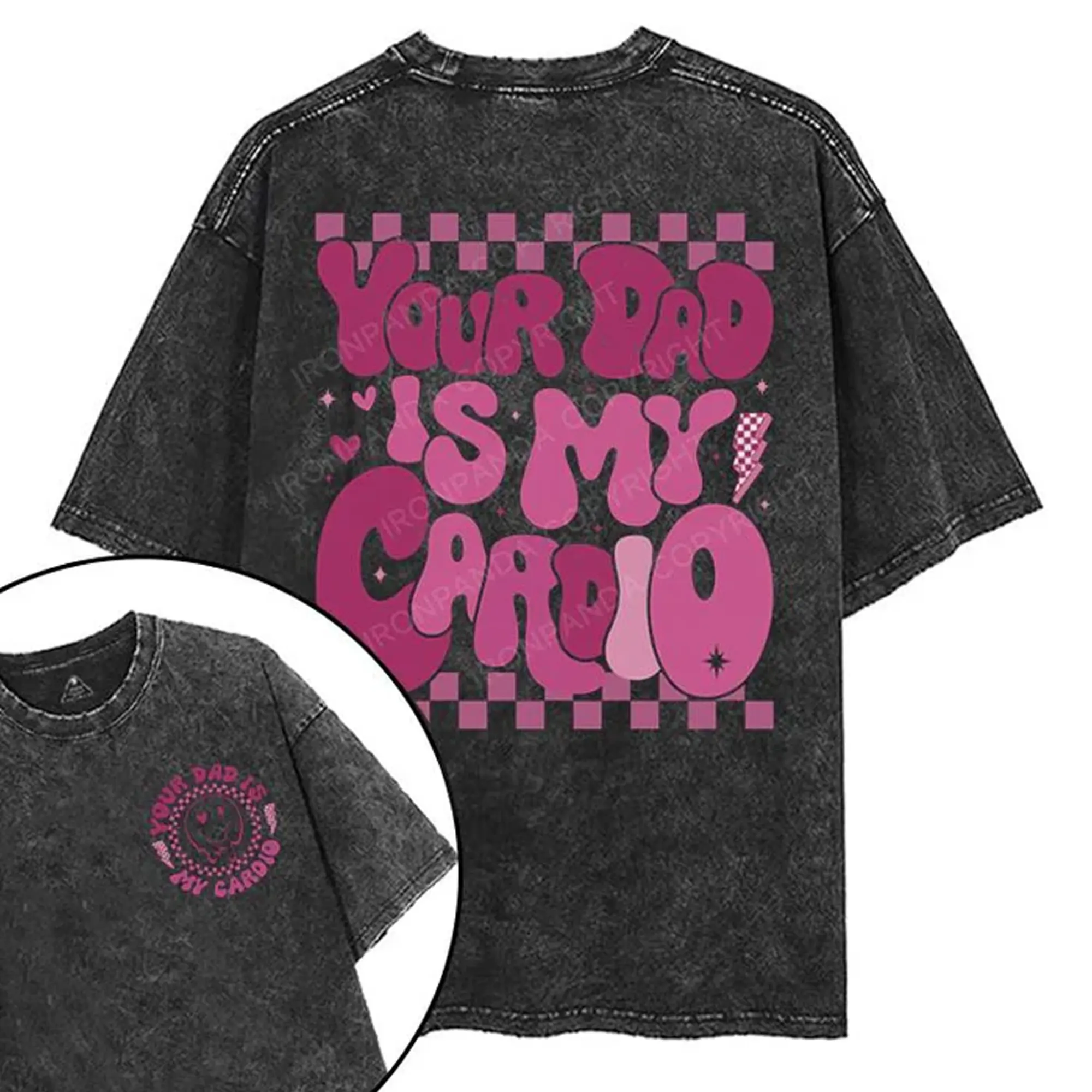 Your Dad Is My Cardio Printed Gym Shirt, Washed T-Shirt, Oversized 5XL Graphic Gym Shirt, Vintage Washed Tee Cotton, Menswear Fit Top Womenswear