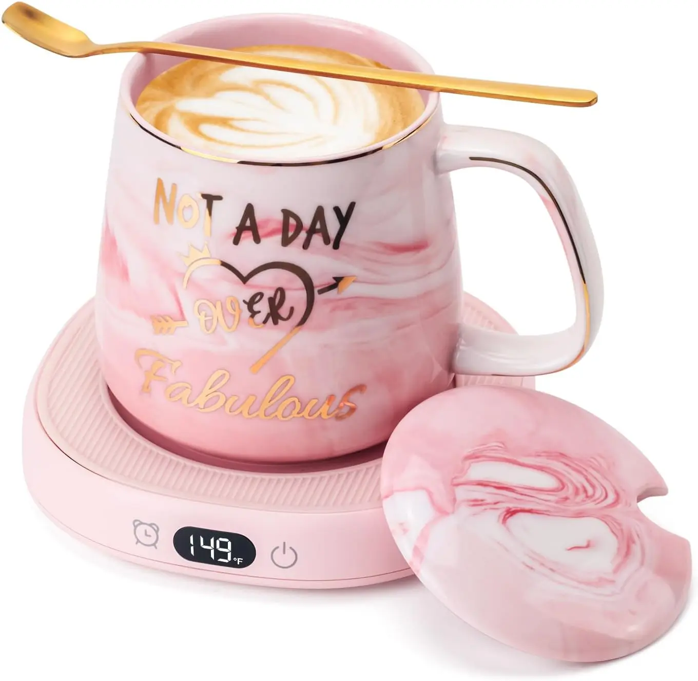 Coffee Mug Warmer & Not A Day Mug Set, Electric Cup Warmer for Desk Office Home, Beverage Warmer with 3 Temperature Setting, 8-Hours Auto Shut Off,  Birthday Present Ideas for Women