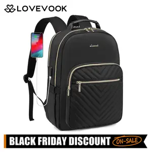 LOVEVOOK Backpack with USB Port,Quilted Casual Work Bags for Women with Laptop Compartment, Daypack College Business Teacher Computer Bag Travel Bags Laptop bag Carry on Backpack