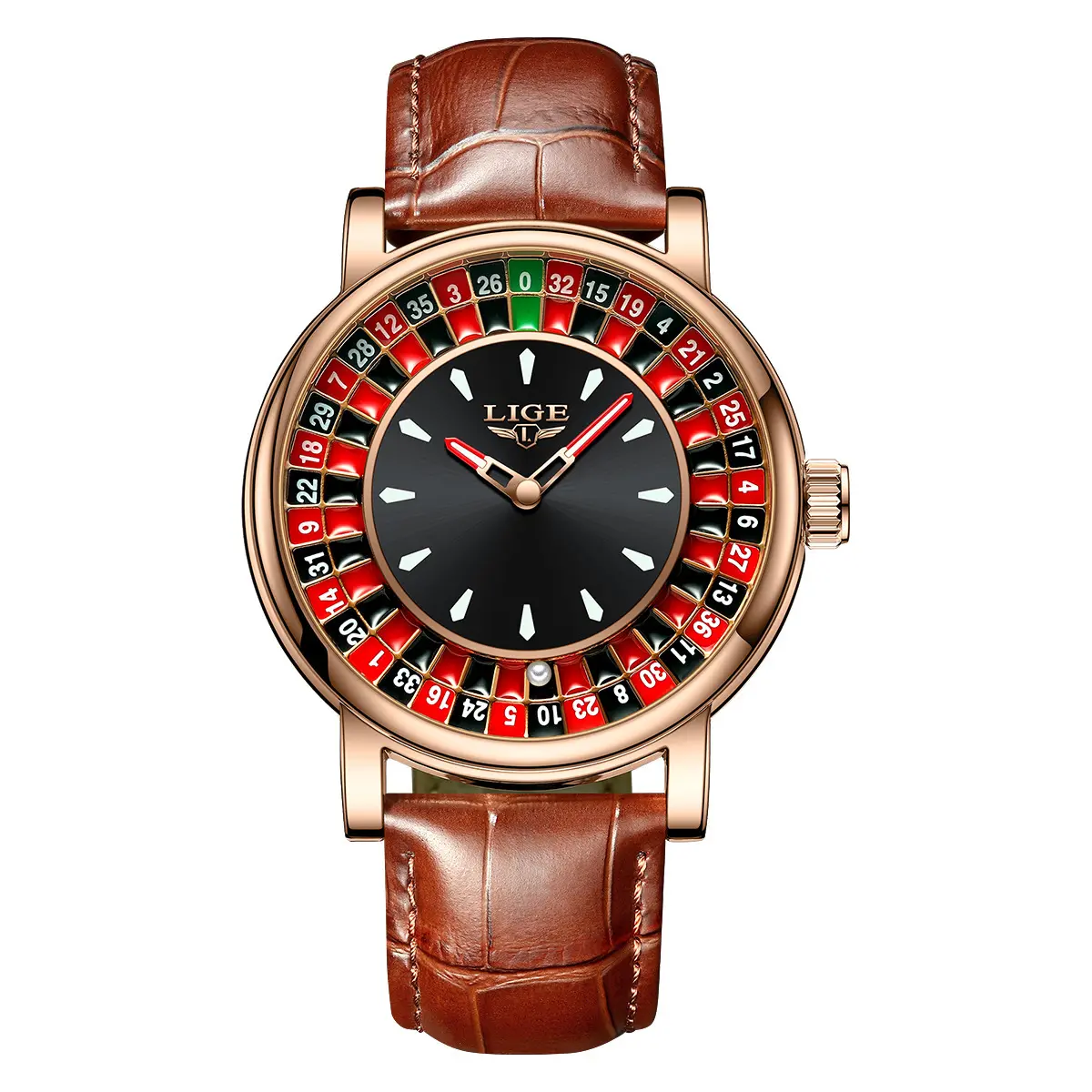 Men's Roulette Dial Quartz Watch Set, Trendy Luminous Waterproof Timepiece with Leather Strap - Unique Niche Style Fashion Unisex Watch Accessory, Alloy, Analog, Clasp, Pu Leather, < 30M, Pointer Display, Spring Launch