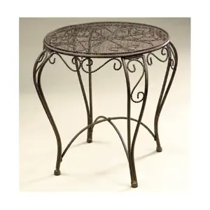 Deer Park Outdoor Circular Top Heavy-Gauge Metal Mesh Table - Model D68 TB105, 18 in. W x 17 in. D x 17 in. H, Neutral Finish, Easy Setup, Outdoor Living Furniture, Weather-Resistant Table