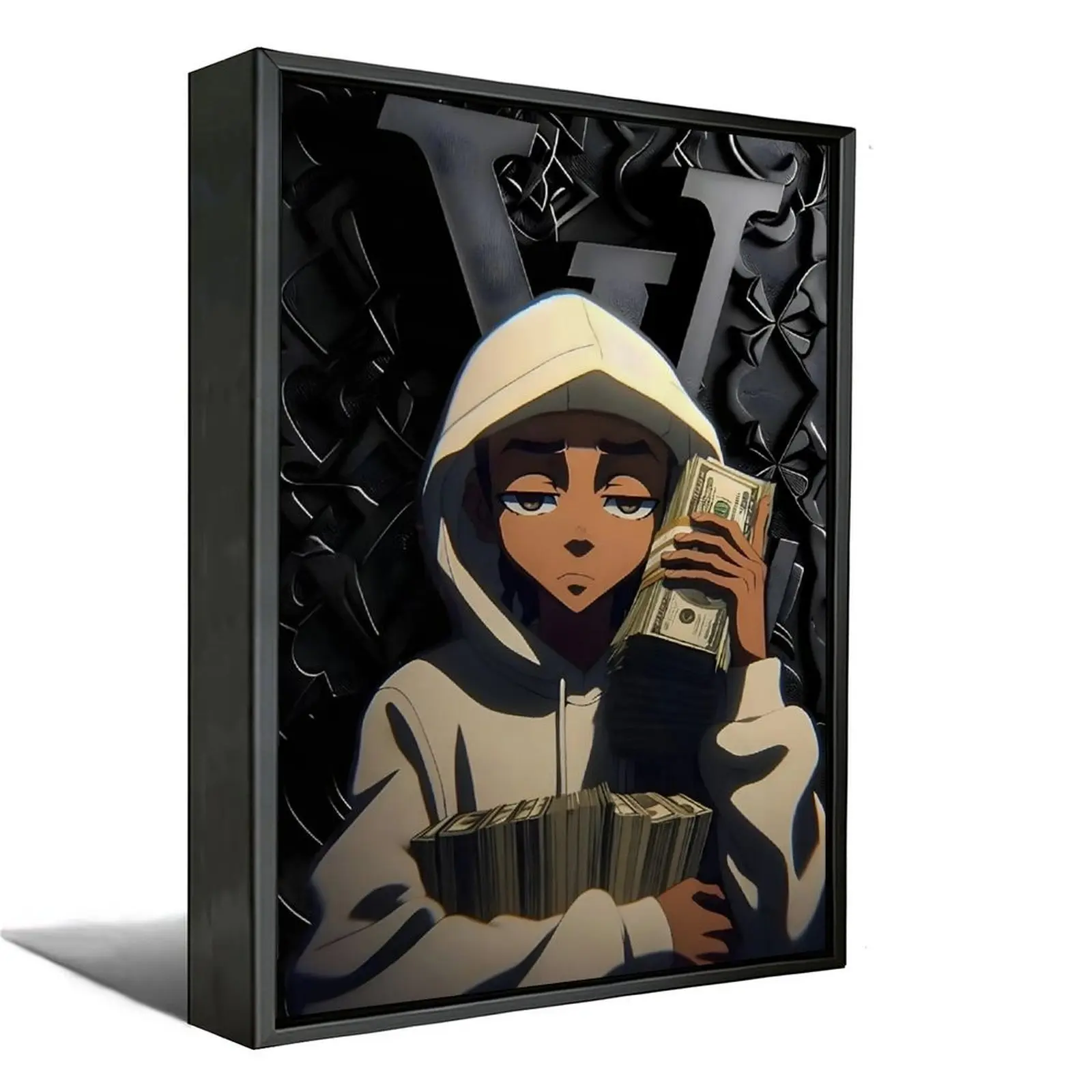 Riley Freeman's money-themed canvas wall art 'A Stack of Cash' is the ultimate choice for male spaces decorated by hip-hop and anime enthusiasts, and also a perfect choice for modern rooms.